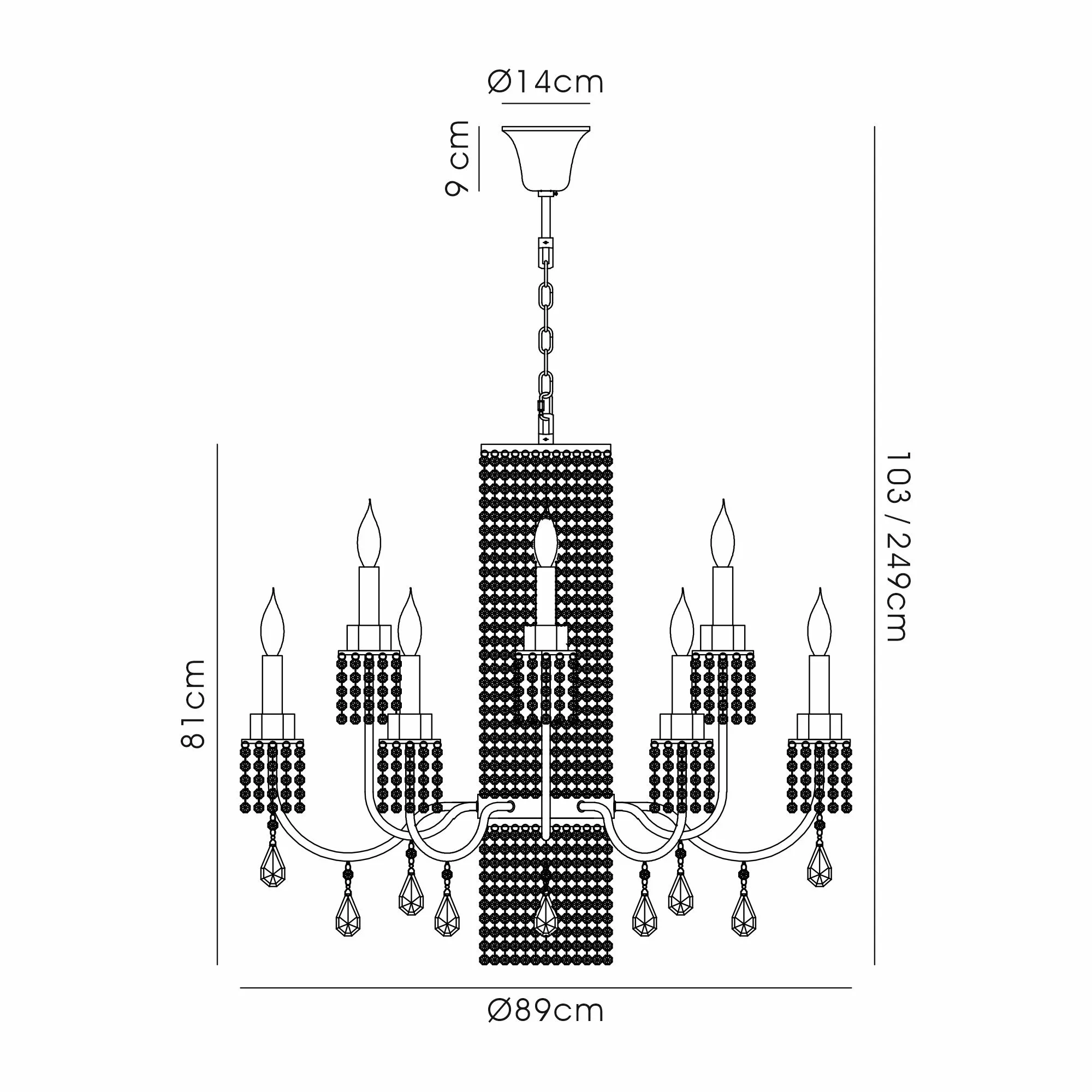 Emily Crystal Ceiling Lights Diyas Multi Arm Crystal Fittings